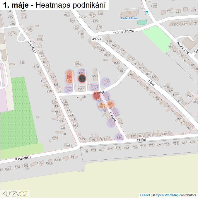 Mapa 1. máje - Firmy v ulici.