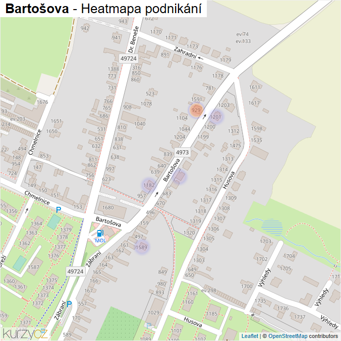 Mapa Bartošova - Firmy v ulici.