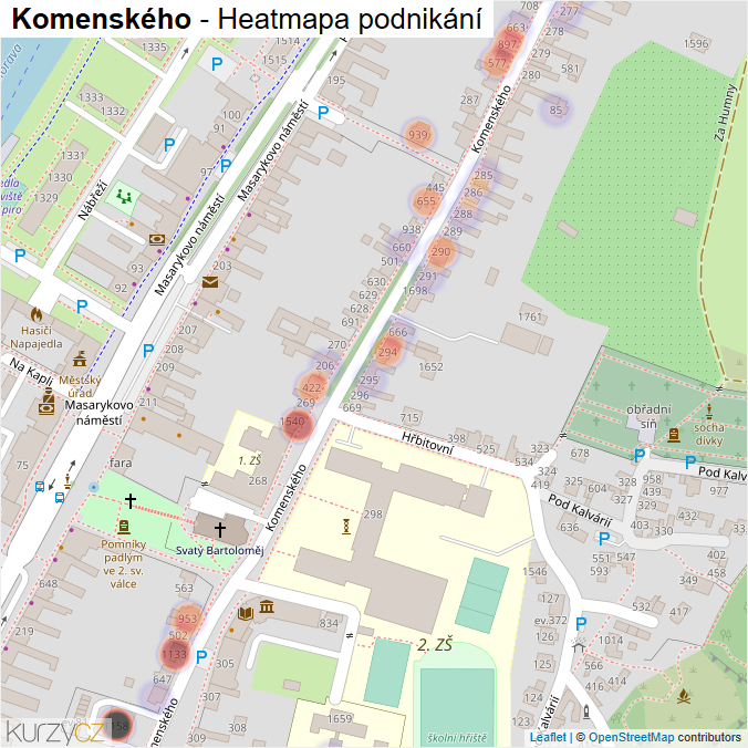 Mapa Komenského - Firmy v ulici.