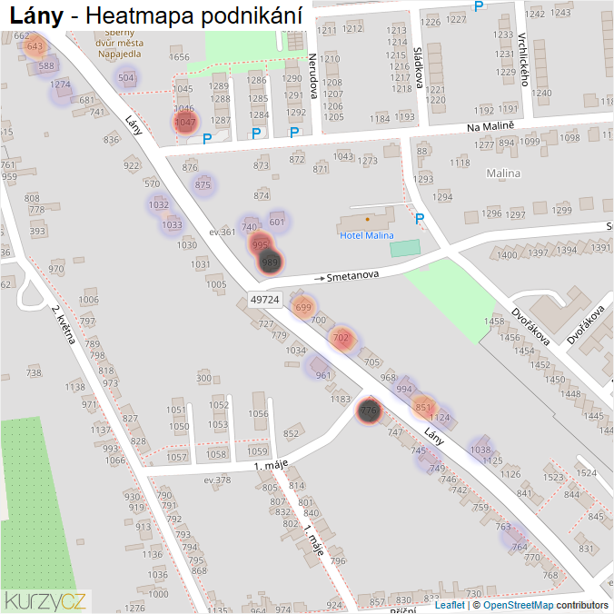 Mapa Lány - Firmy v ulici.