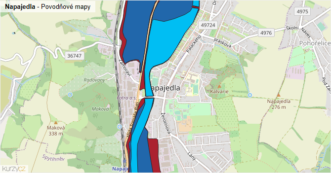 Napajedla - záplavové mapy stoleté vody