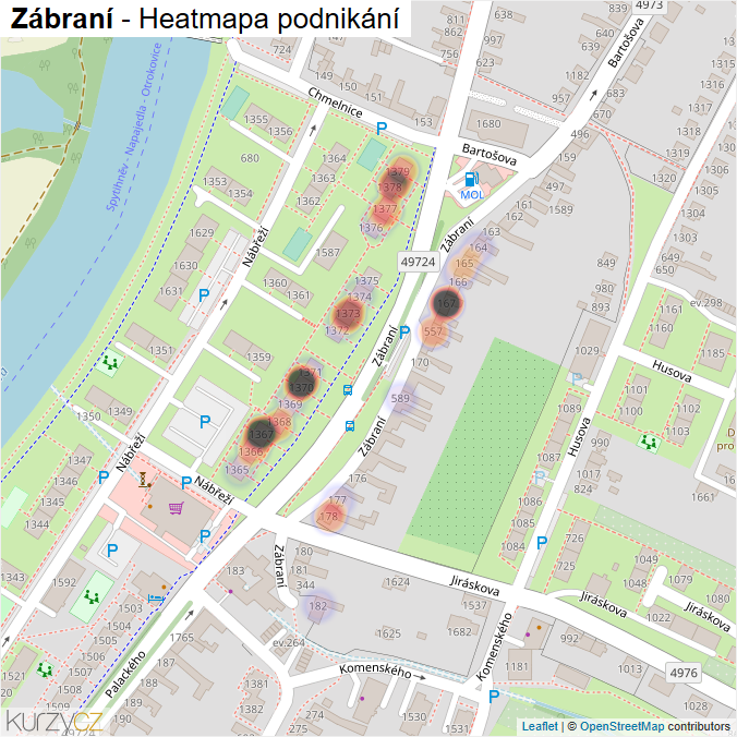 Mapa Zábraní - Firmy v ulici.