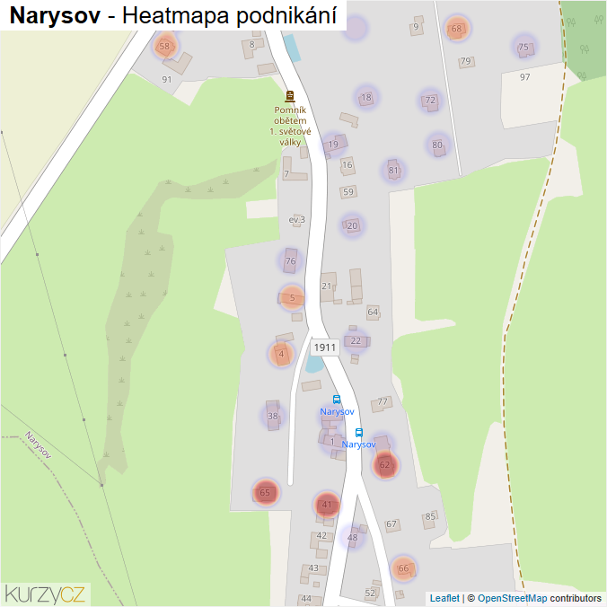 Mapa Narysov - Firmy v části obce.