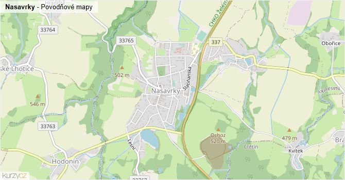 Nasavrky - záplavové mapy stoleté vody