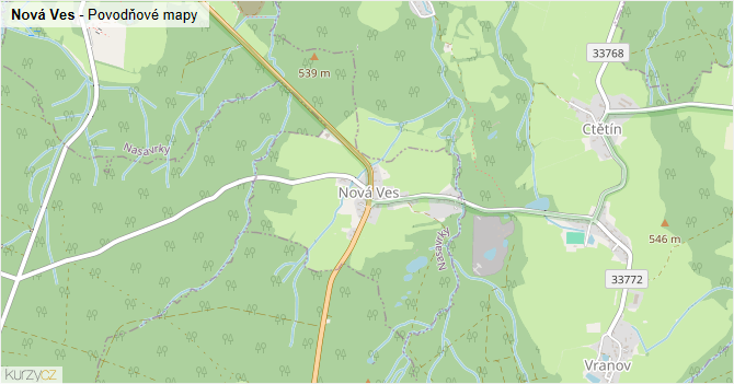Nová Ves - záplavové mapy stoleté vody