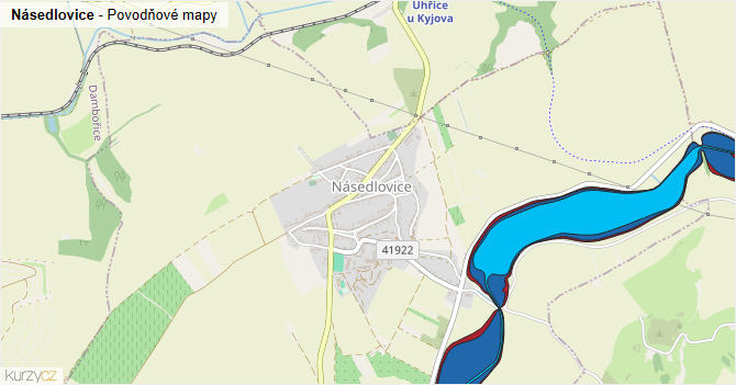 Násedlovice - záplavové mapy stoleté vody
