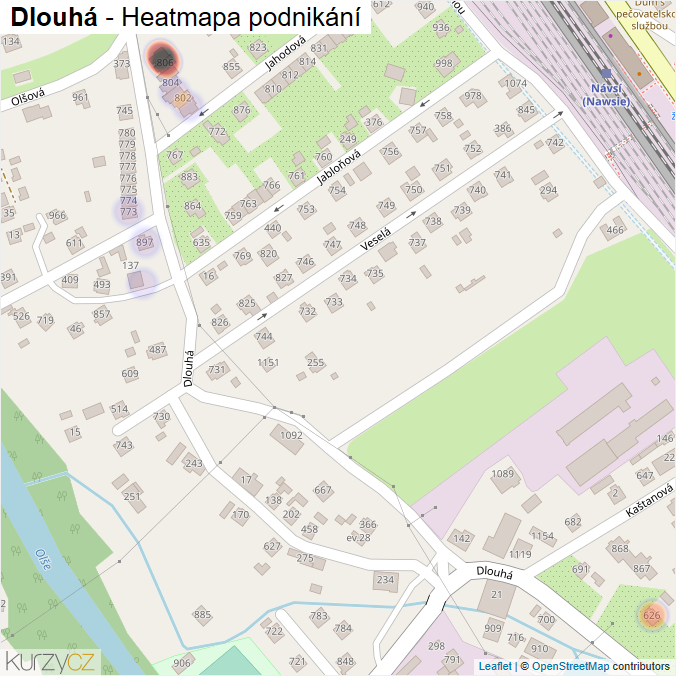 Mapa Dlouhá - Firmy v ulici.