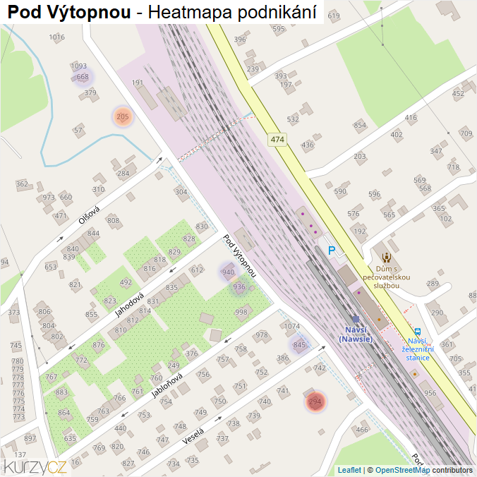 Mapa Pod Výtopnou - Firmy v ulici.