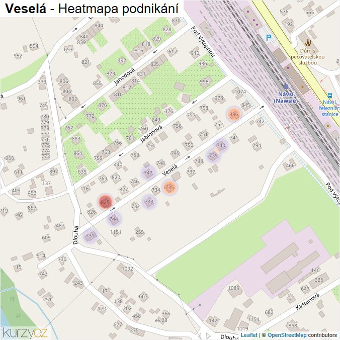 Mapa Veselá - Firmy v ulici.