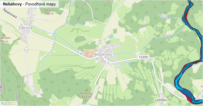 Nebahovy - záplavové mapy stoleté vody