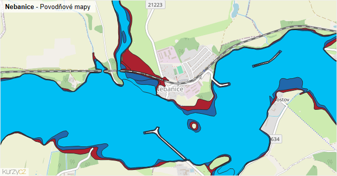 Nebanice - záplavové mapy stoleté vody