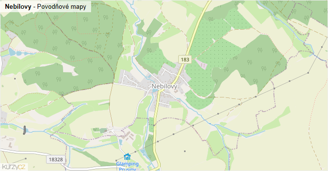 Nebílovy - záplavové mapy stoleté vody