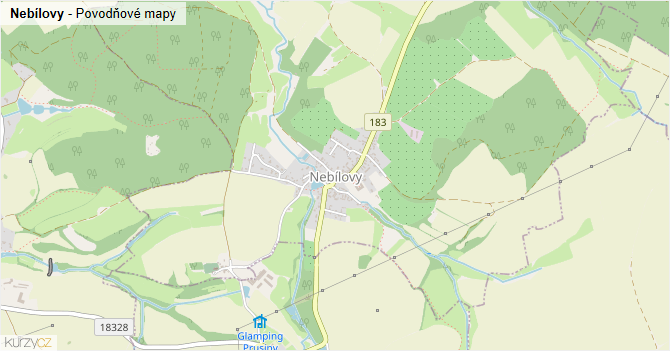 Nebílovy - záplavové mapy stoleté vody