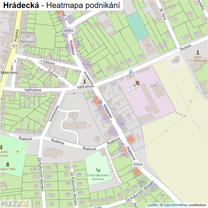 Mapa Hrádecká - Firmy v ulici.