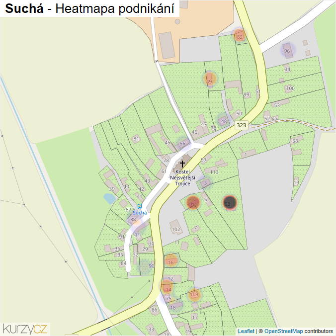 Mapa Suchá - Firmy v části obce.