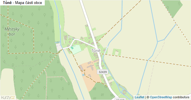 Tůně - mapa části obce