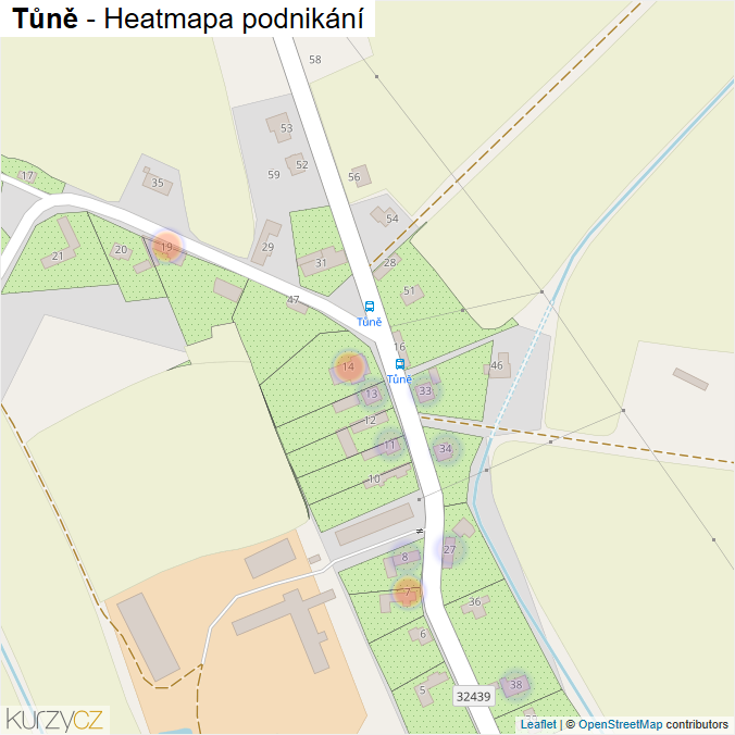 Mapa Tůně - Firmy v části obce.