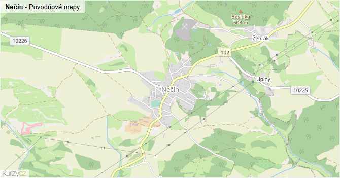 Nečín - záplavové mapy stoleté vody