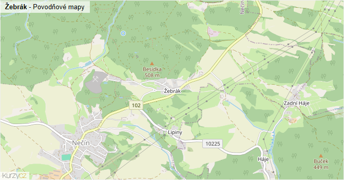 Žebrák - záplavové mapy stoleté vody