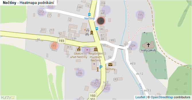 Nečtiny - mapa podnikání