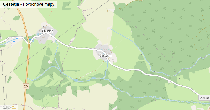 Čestětín - záplavové mapy stoleté vody
