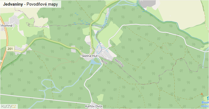 Jedvaniny - záplavové mapy stoleté vody