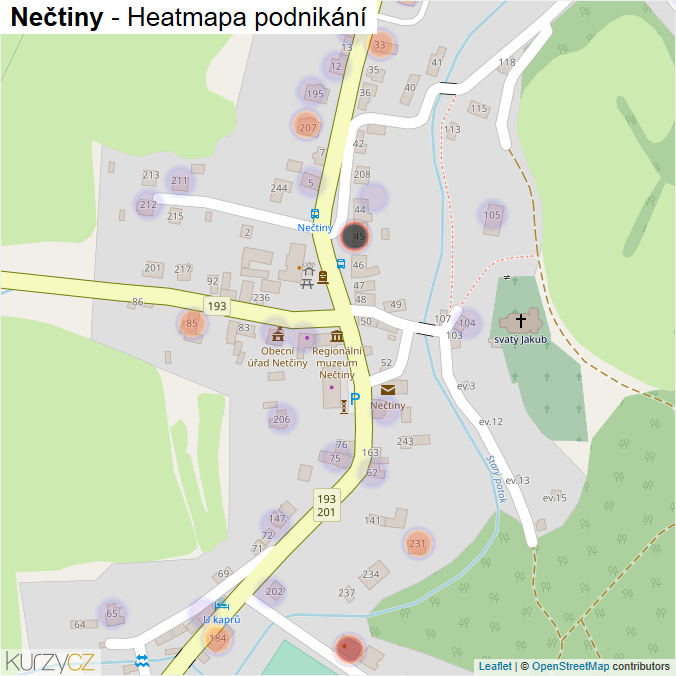 Mapa Nečtiny - Firmy v části obce.