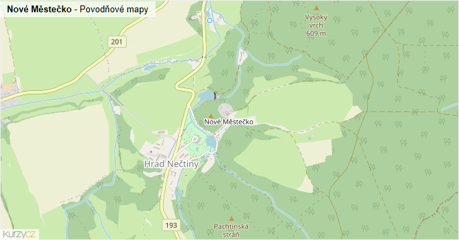 Nové Městečko - záplavové mapy stoleté vody