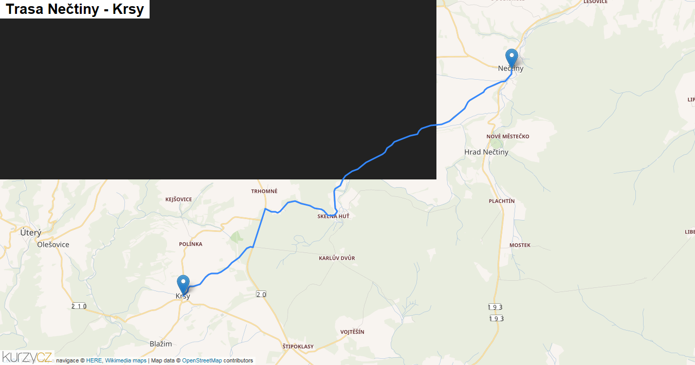 Nečtiny-Krsy, mapa trasy