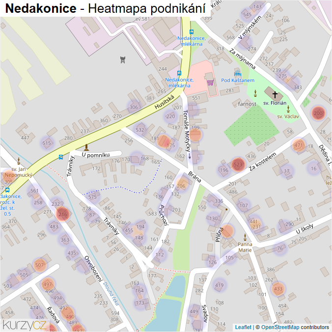 Mapa Nedakonice - Firmy v části obce.