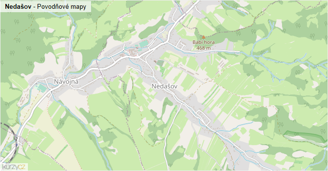 Nedašov - záplavové mapy stoleté vody