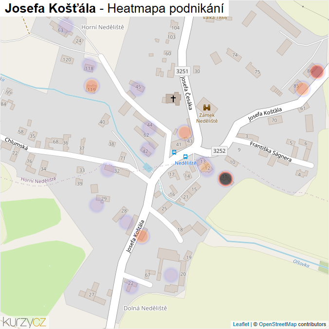 Mapa Josefa Košťála - Firmy v ulici.