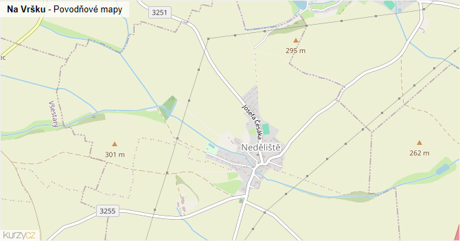 Na Vršku - záplavové mapy stoleté vody