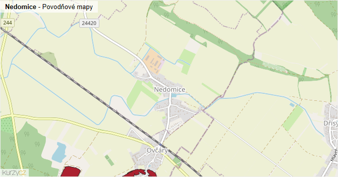 Nedomice - záplavové mapy stoleté vody