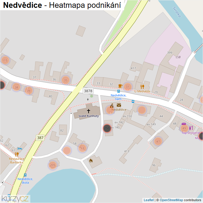 Mapa Nedvědice - Firmy v obci.
