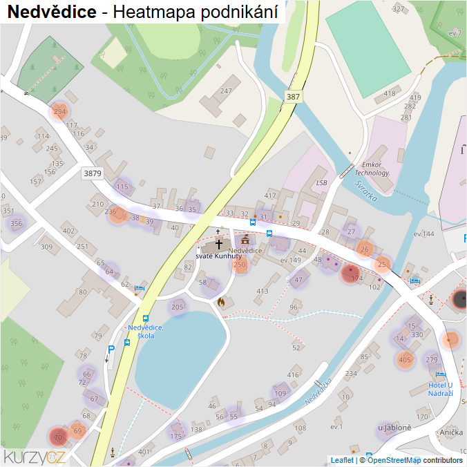 Mapa Nedvědice - Firmy v části obce.