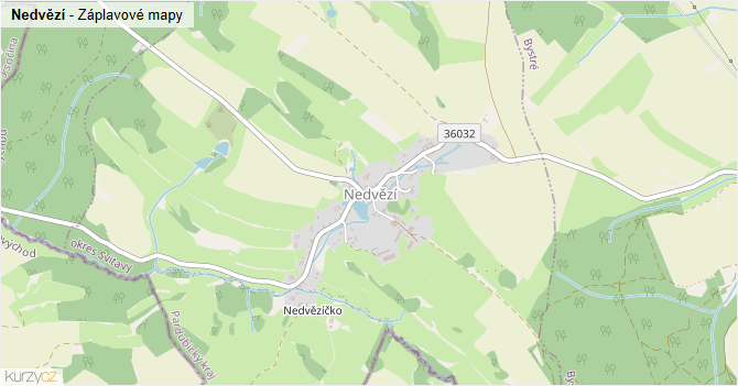 Nedvězí - záplavové mapy stoleté vody