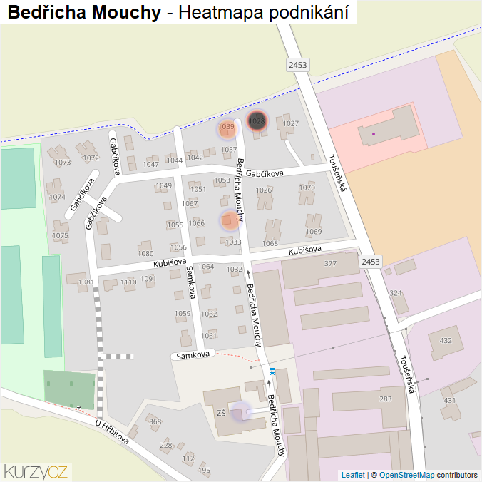 Mapa Bedřicha Mouchy - Firmy v ulici.