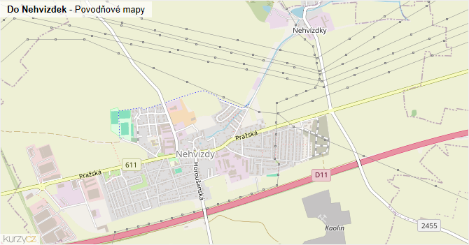 Do Nehvizdek - záplavové mapy stoleté vody