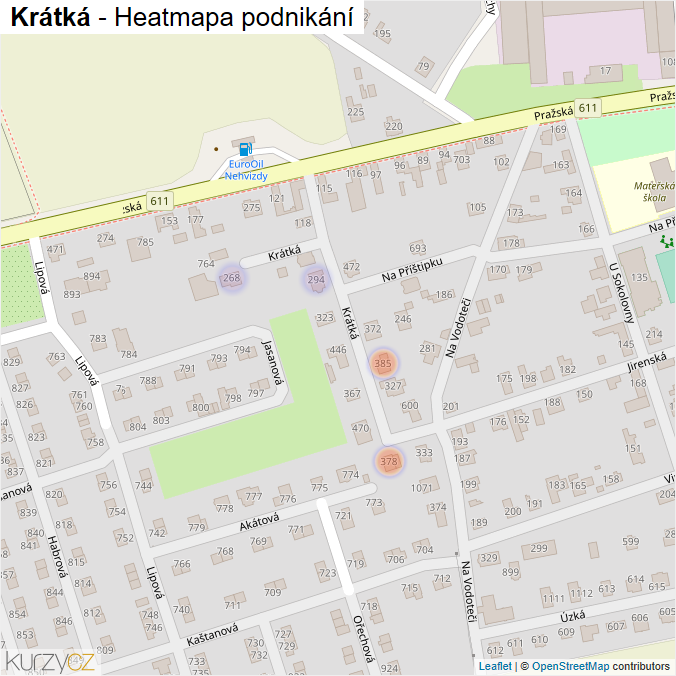 Mapa Krátká - Firmy v ulici.