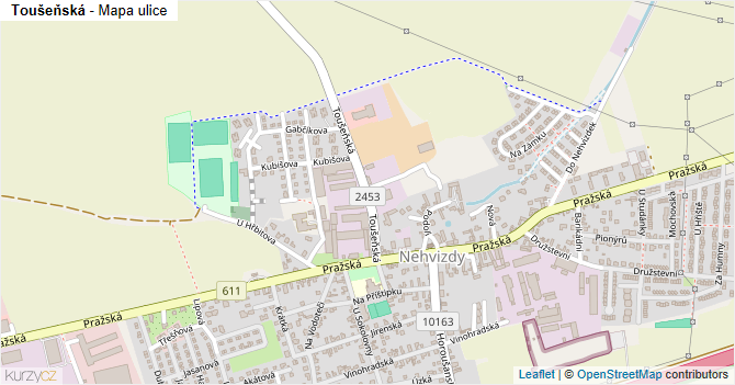 Toušeňská - mapa ulice