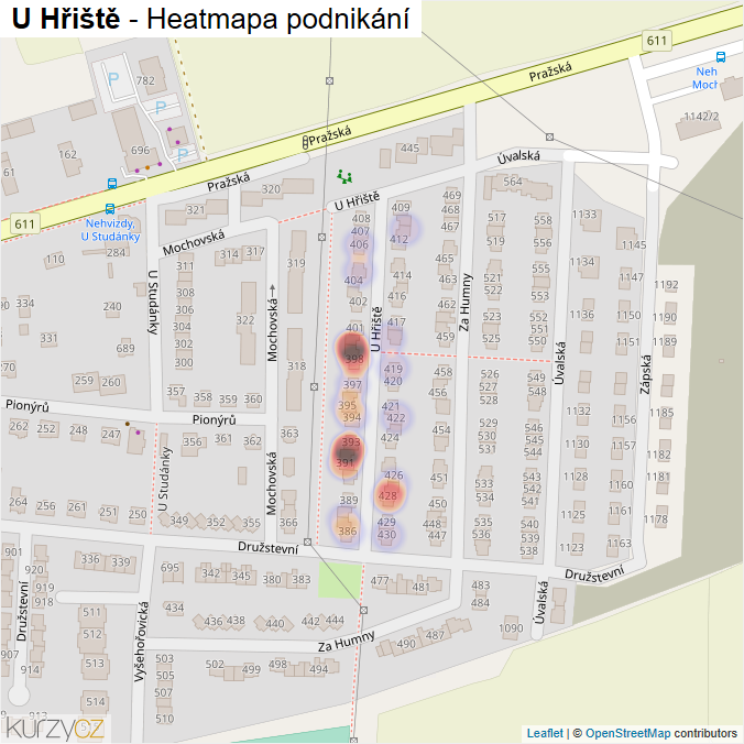 Mapa U Hřiště - Firmy v ulici.