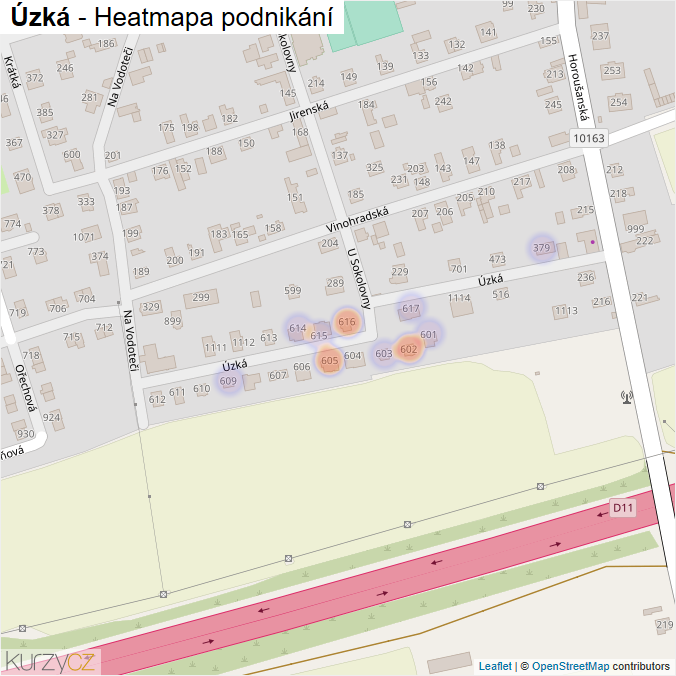 Mapa Úzká - Firmy v ulici.