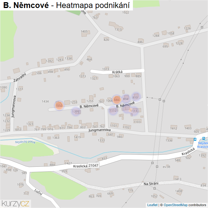 Mapa B. Němcové - Firmy v ulici.