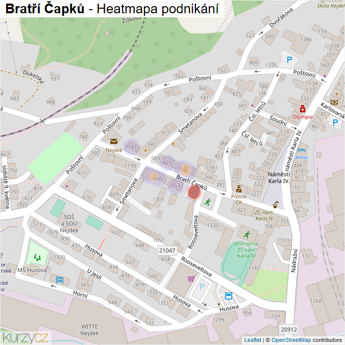 Mapa Bratří Čapků - Firmy v ulici.