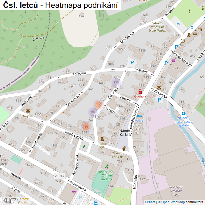 Mapa Čsl. letců - Firmy v ulici.