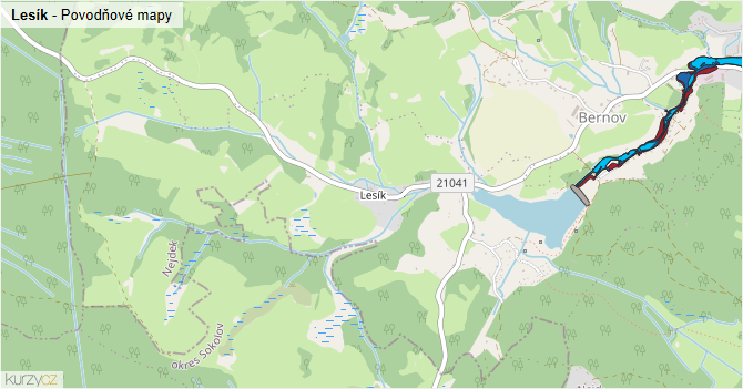 Lesík - záplavové mapy stoleté vody