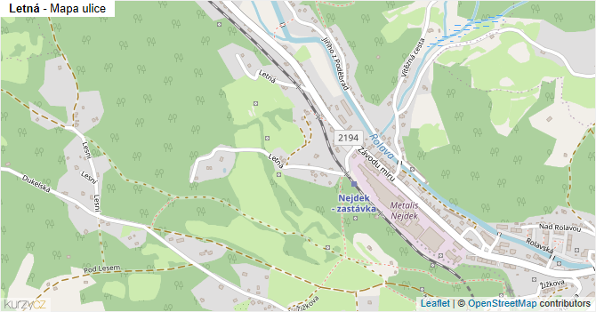 Letná - mapa ulice
