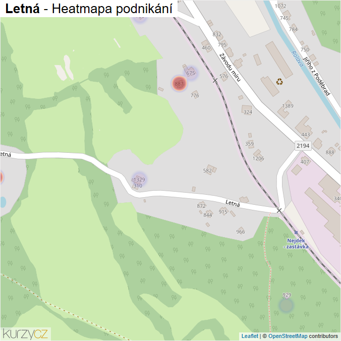 Mapa Letná - Firmy v ulici.