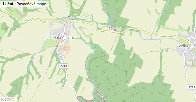 Luční - záplavové mapy stoleté vody